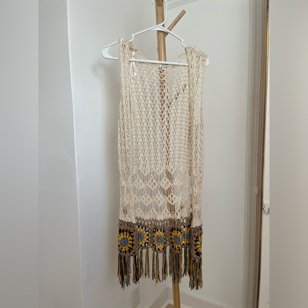 Granny Square Fringe Boho Duster Vest
